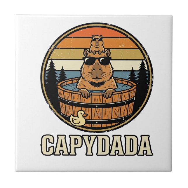 Azulejo Capydada Capybara Papá Diseño Vectorial Retro Bañe (Frente)