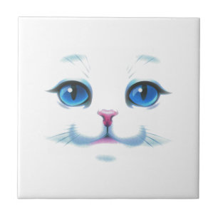 Azulejo Cara azul de gato blanco lindo