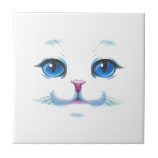 Azulejo Cara azul de gato blanco lindo (Frente)