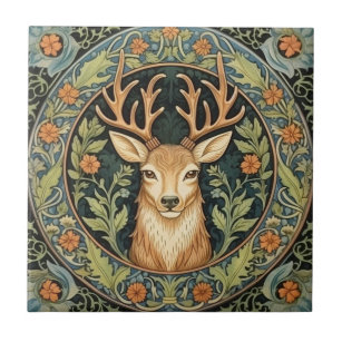 Azulejo Cara de ciervo en diseño vintage floral