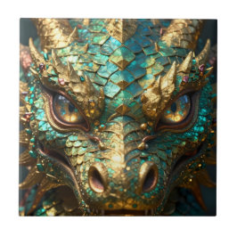 Azulejo Cara de Dragón Turquesa y Dorado