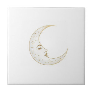 Azulejo Cara de Luna Creciente Celestial Oro Plata Blanco