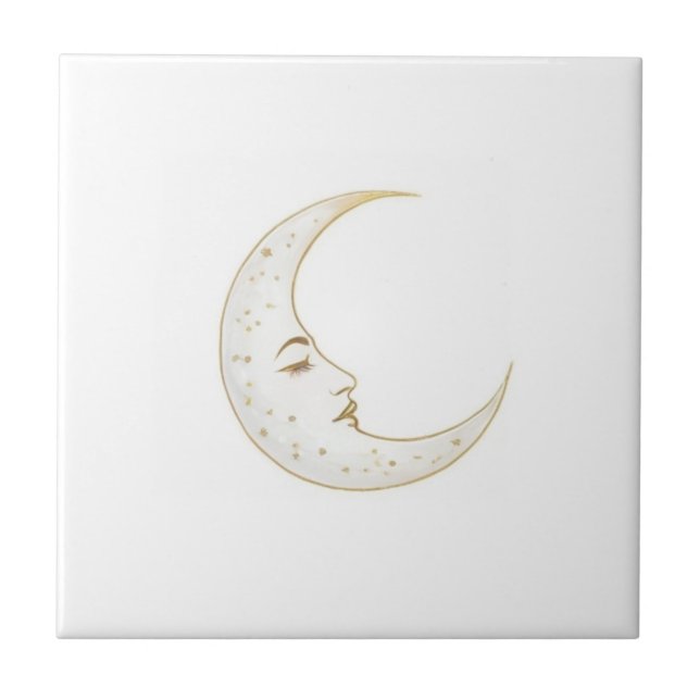 Azulejo Cara de Luna Creciente Celestial Oro Plata Blanco (Frente)