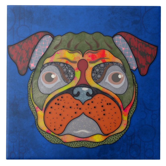 Azulejo Cara de perro de Pug Loco Tile cerámico (Frente)