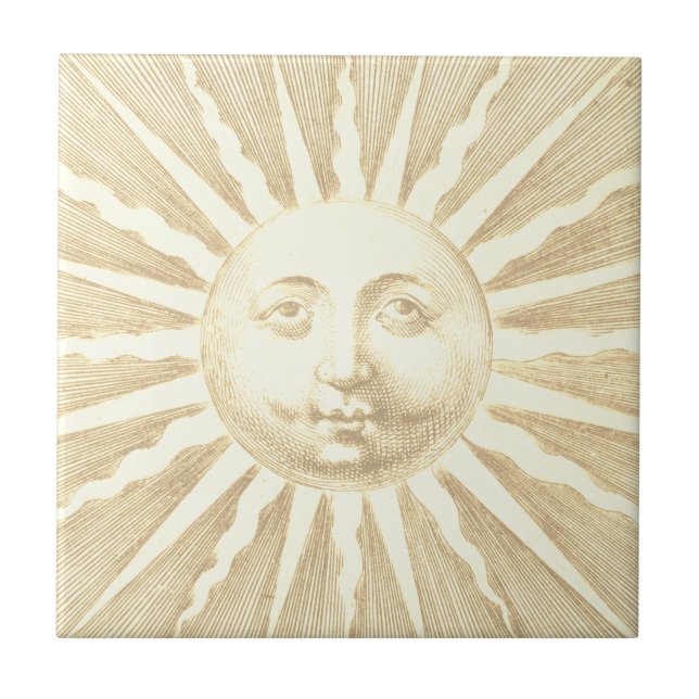 Azulejo Cara de sol blanco beige de época suave (Frente)