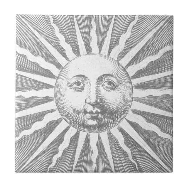 Azulejo Cara de sol blanco y negro de época (Frente)