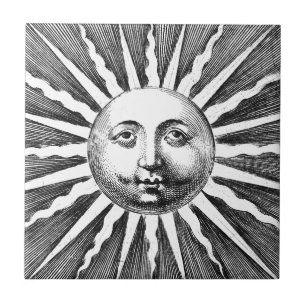 Azulejo Cara de sol blanco y negro de época