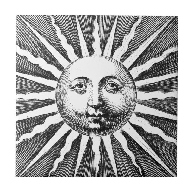 Azulejo Cara de sol blanco y negro de época (Frente)