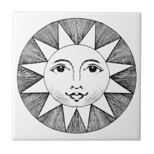 Azulejo Cara de sol blanco y negro de época