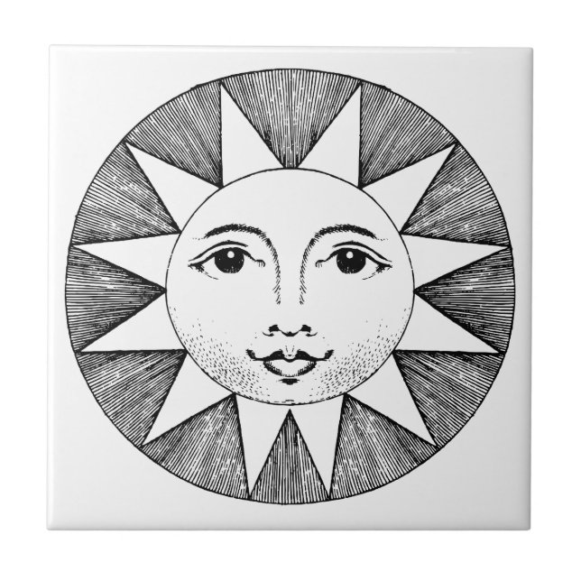 Azulejo Cara de sol blanco y negro de época (Frente)
