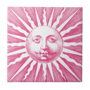 Azulejo Cara de sol rosa de época corta