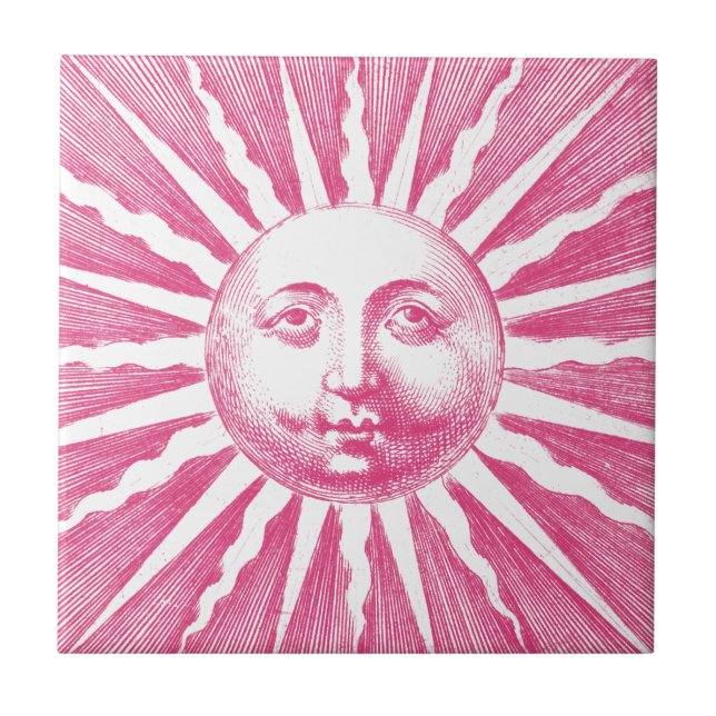 Azulejo Cara de sol rosa de época corta (Frente)