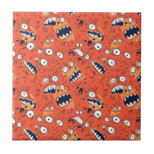 Azulejo Cara divertida de monstruo naranja gritando
