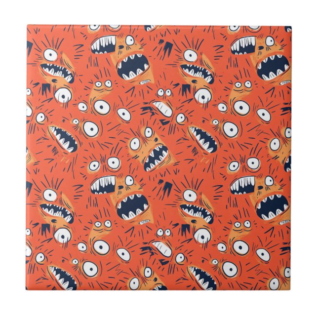 Azulejo Cara divertida de monstruo naranja gritando  (Frente)