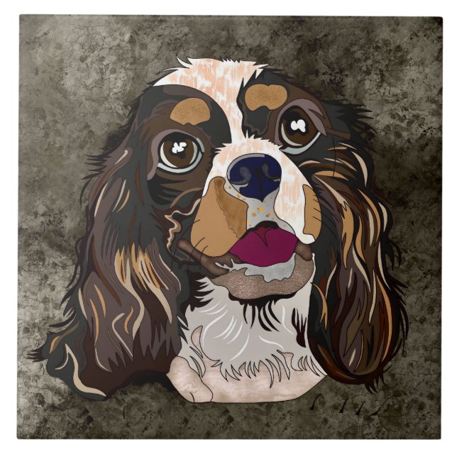 Azulejo Cara fea de perro del rey Charles Cavalier (Frente)