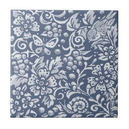 Azulejo Caracol de mariposa de pájaro azul Berries Floral 