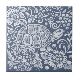 Azulejo Caracol de tortuga azul Floral Woodland Garden Ani