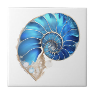 Azulejo Caracol Nautilus océano azul brillo 3D playa