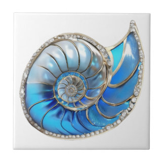 Azulejo Caracol Nautilus océano azul diamante brillante 3D
