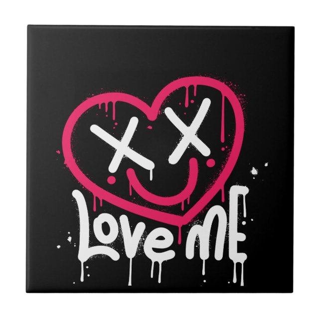 Azulejo carácter cardíaco con ojos muertos y sonrisa pulve (Frente)