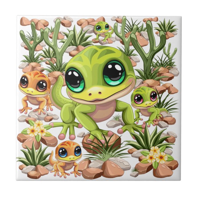 Azulejo Caracteres de dibujos animados de Baby Geckos Cute (Frente)