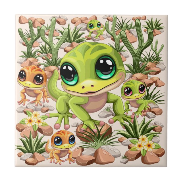 Azulejo Caracteres de dibujos animados de Baby Geckos Cute (Frente)