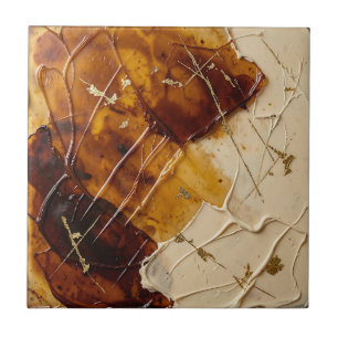 Azulejo Caramelo Ámbar Resina Hoja de Oro Abstracto