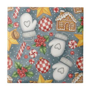 Azulejo Caramelo de Caña de Navidad en Pan de Jengibre Acu