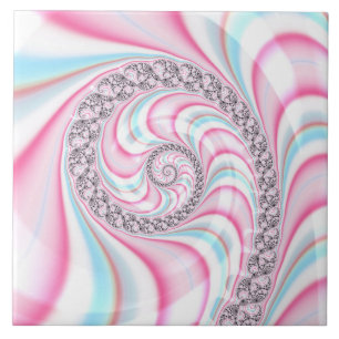 Azulejo Caramelo en Espiral Fractal Rosa Azul Pastel