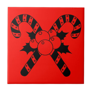 Azulejo Caramelos de Navidad & muérdago Feliz Navidad Negr