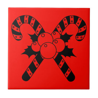 Azulejo Caramelos de Navidad & muérdago Feliz Navidad Negr