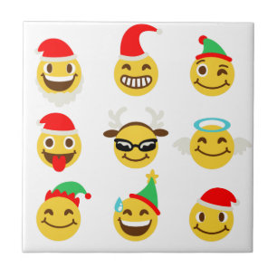Azulejo caras felices de emoji navideña