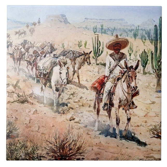 Azulejo “Caravana de equipaje de vaquero” de Edward Borein (Frente)