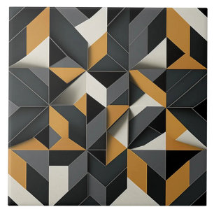 Azulejo Carbón Ócre y Geométrico Angular Marfil