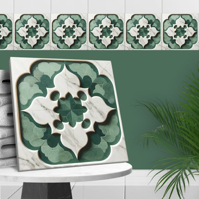 Azulejo Cárcel verde y blanco silenciado de la hoja de cua (Subido por el creador)
