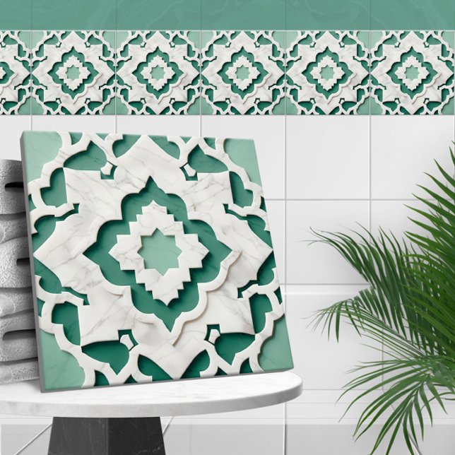 Azulejo Cárcel verde y blanco silenciado de la hoja de cua (Subido por el creador)