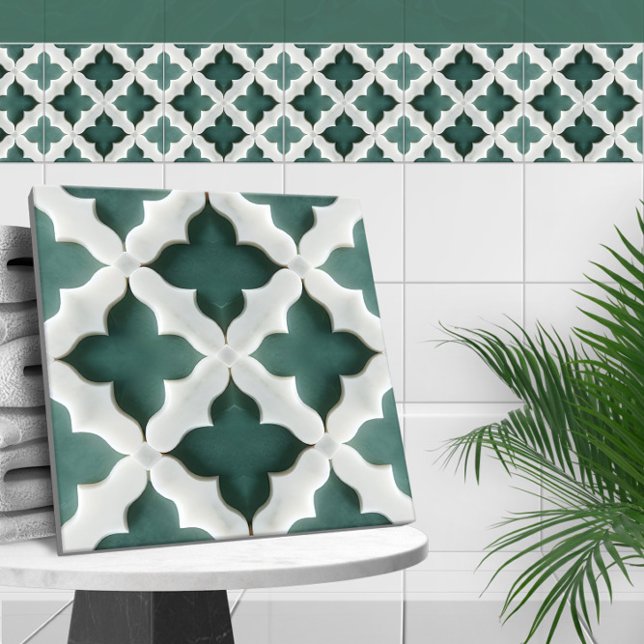 Azulejo Cárcel verde y blanco silenciado de la hoja de cua (Subido por el creador)