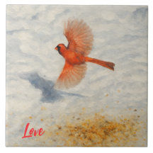 Cardenal en Vuelo Acuarela de Invierno