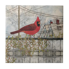 Azulejo Cardenal rojo Bird City Ceramic Tile
