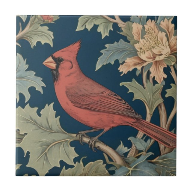 Azulejo Cardenal rojo Bird William Morris estilo izquierda (Frente)