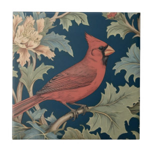 Azulejo Cardenal rojo Bird William Morris, pájaros rectos