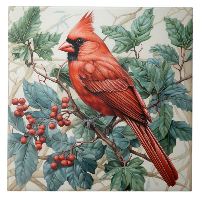Azulejo Cardenal rojo en Berry Bush (Frente)