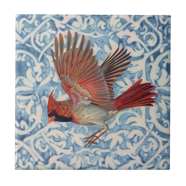 Azulejo Cardenal rojo en vuelo (Frente)