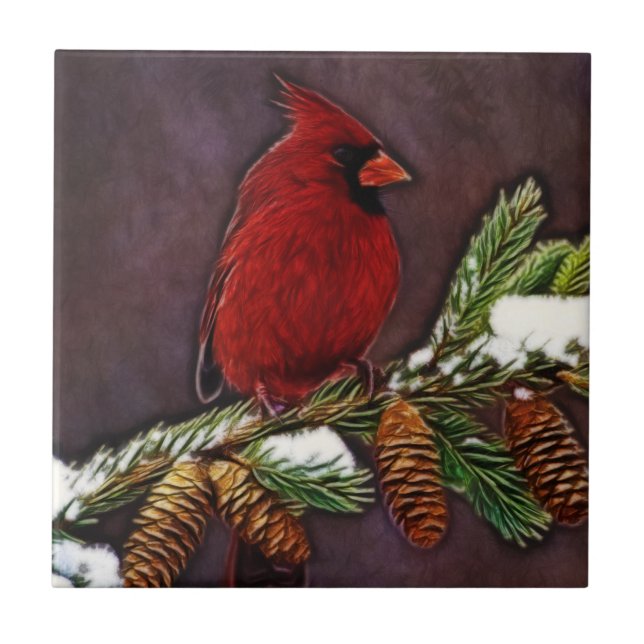 Azulejo Cardenal y Pinecones (Frente)
