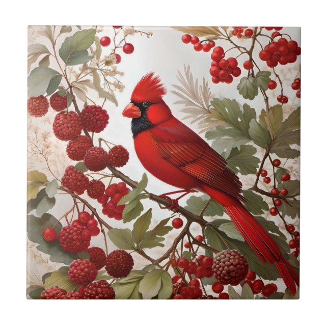 Azulejo Cardenales del norte de Bird Red Berries (Frente)