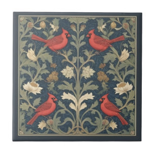 Azulejo Cardenales rojos estilo de William Morris