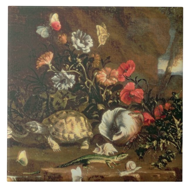 Azulejo Cardos, flores, reptiles y mariposas por otra (Frente)