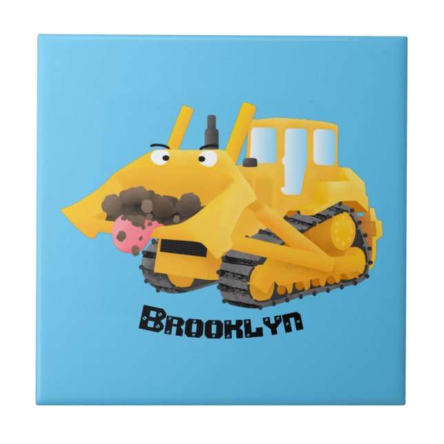Azulejo Caricatura graciosa amarilla con bulldozer (Frente)