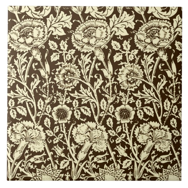 Azulejo Carnación Art Nouveau Damasco, marrón y crema (Frente)