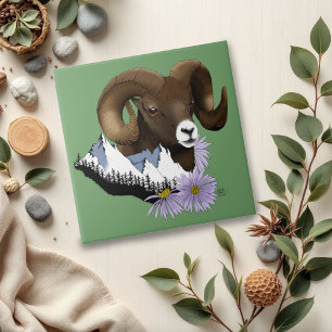 Azulejo Carnero Majestuoso Bighorn Marrón Oveja Montañas V